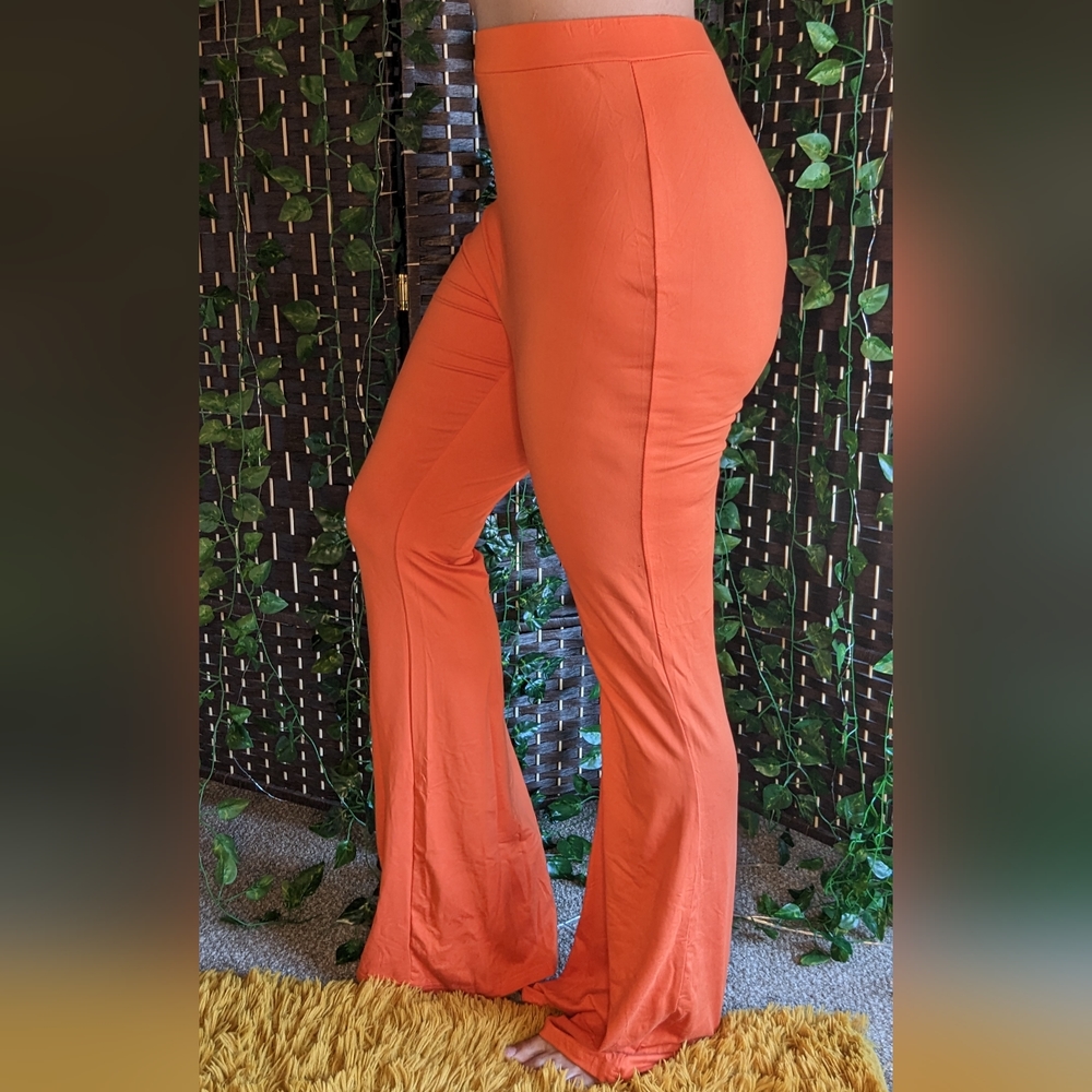 Tangerine Orange High Waisted Bell Bottom Leggings